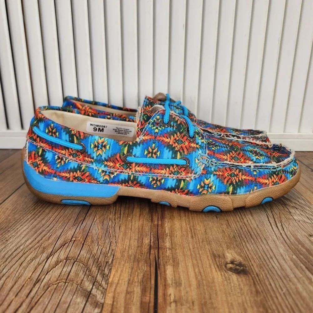 Twisted X WDM0097 Womens Sz 9 M Aztec Tribal Print Driving Moccasins Boat Shoes